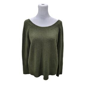 J.Crew Olive Green Sweater V Back Velvet‎ Ribbon Tie Long Sleeve Pullover